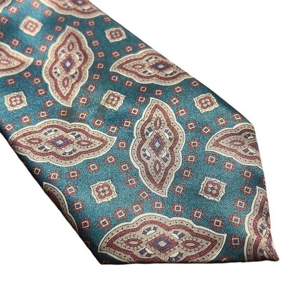 John Weitz Mens Tie Extra Long Teal Blue Paisley Silk‎ Necktie - Picture 2 of 4